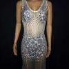 Multi- color Rhinestone Transparent Dress