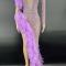 Purple Lace Long Sleeve Rhinestone Dress