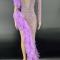 Purple Lace Long Sleeve Rhinestone Dress