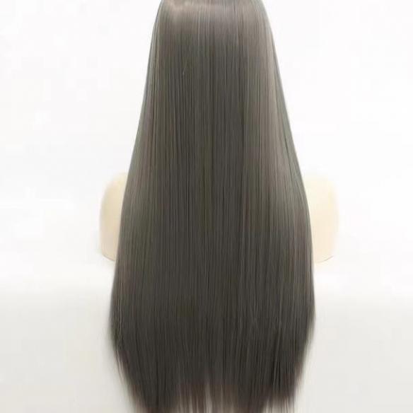 Long grey synthetic lace front drag wig