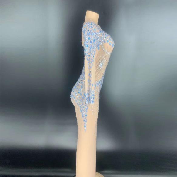 Skincolor Blue rhinestone Dress