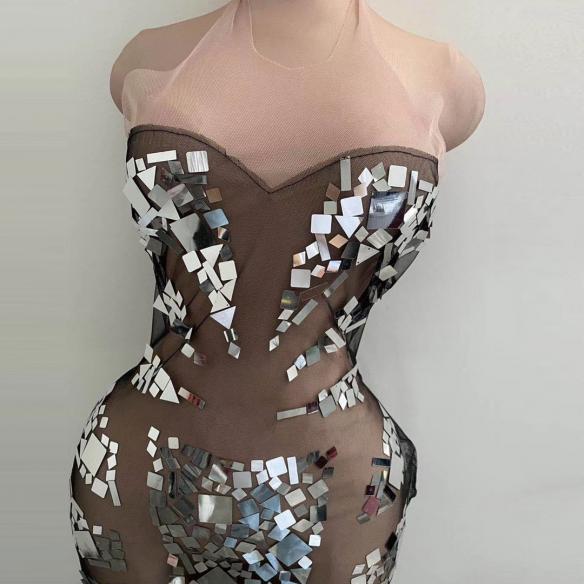 Black Transparent Sequin Dress