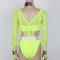 Fluorescent Green Crystallised Rave Leotard Collar Bodysuit