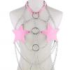 Pink Body Cage Harness Bra Metal Chain Rave Costume
