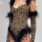 Leopard fringe leotard (include gloves)