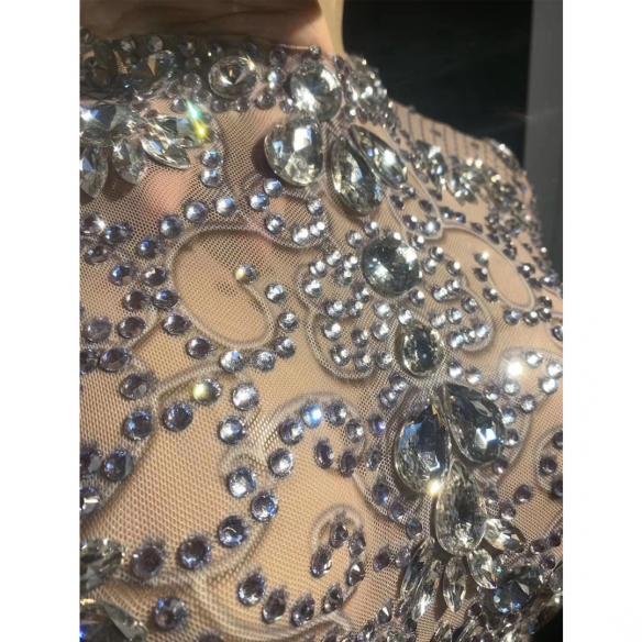 White Rhinestones Tassels Furcal Long Dress