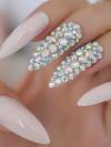 24 PCS Drag Nail Pink And Rhinestones
