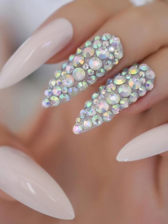 24 PCS Drag Nail Pink And Rhinestones