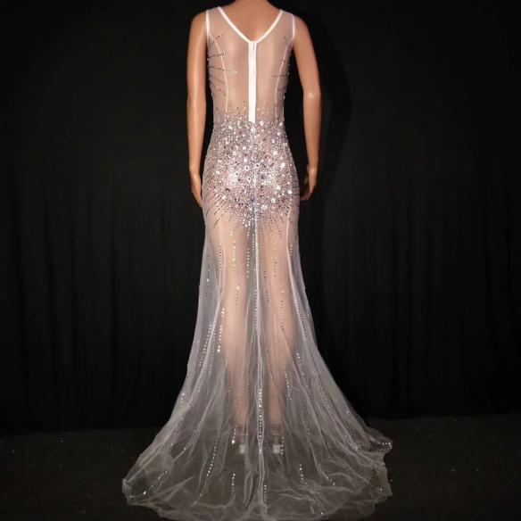 Multi- color Rhinestone Transparent Dress