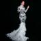 White Feather Rhinestones Gown Dress