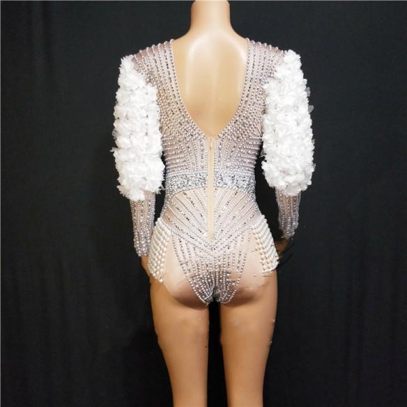 White Floral Pearl Leotard