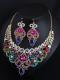 Triple iridescent crystal and rhinestone drop drag queen crystal necklace & earrings