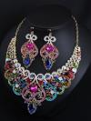Triple iridescent crystal and rhinestone drop drag queen crystal necklace & earrings
