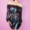 Black Sequin Fringe Shoulder- off Dress