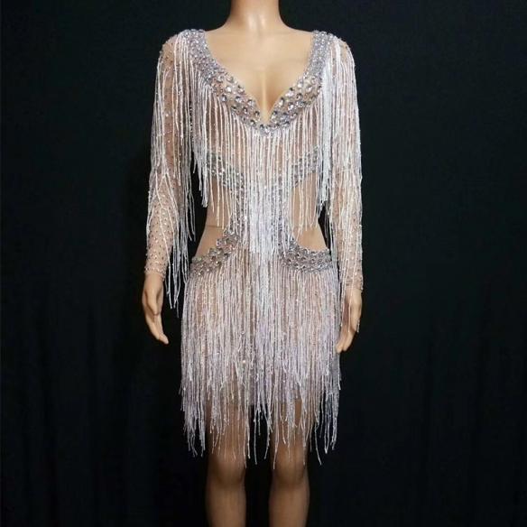 White Tassel Droped Waist Dress