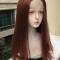 Reddish brown long straight synthetic wig