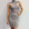 Shiny Silver Overlapping Curve Dress