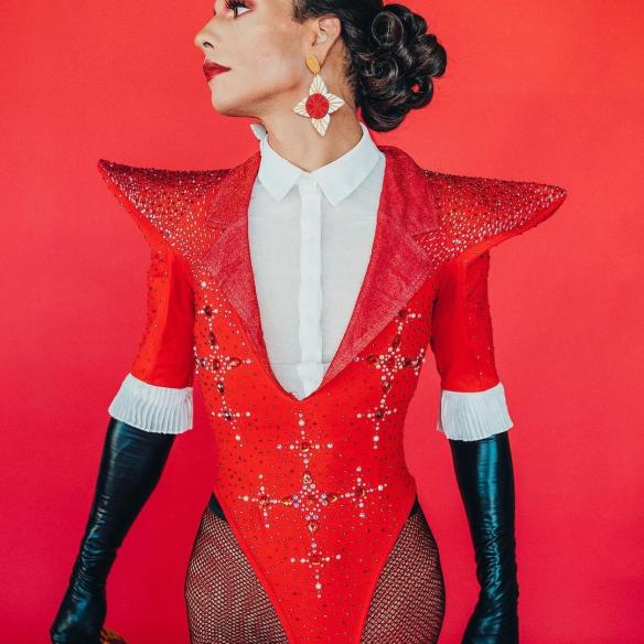 Red Corset Bodysuit With Shoulder Pad