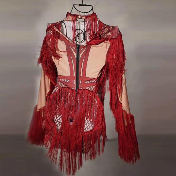 Red Tassel Stripe Leotard