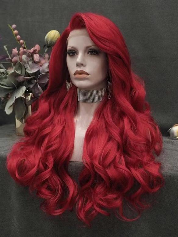 Custom red wave synthetic drag wig