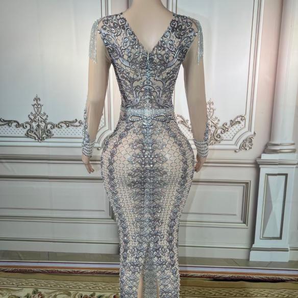 Black Stripe Print Pear With Rhienstone Dress