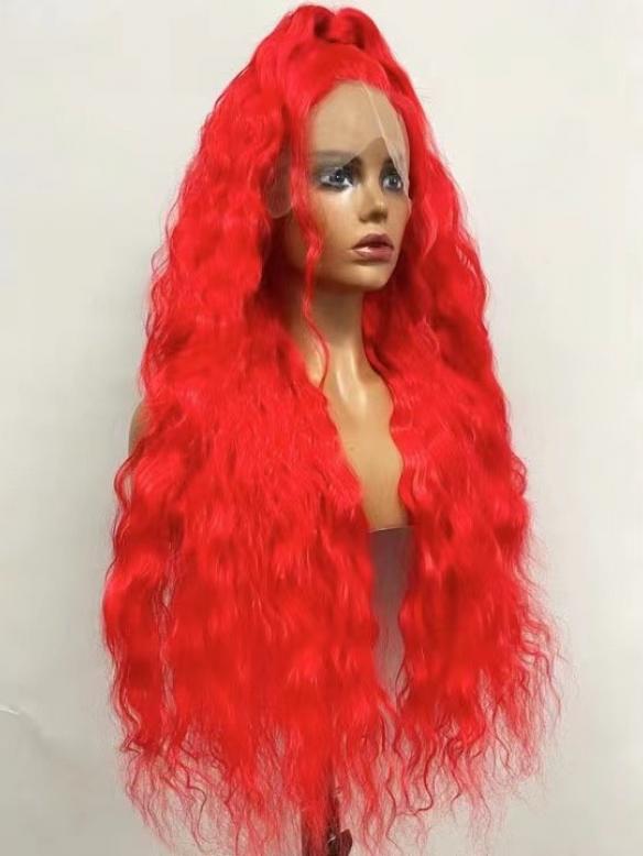 Red Curly Synthetic Drag Wig