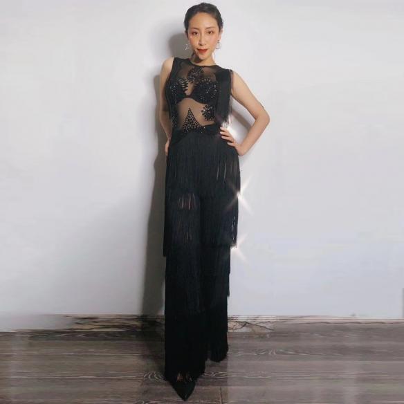 Black Tassel Transparent Bodysuit