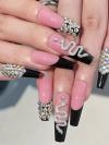24 Pieces pink rhinestone drag nail