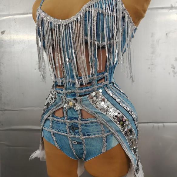 Denim Tassel Leotard