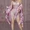 Pink Rhinestones Nude Bodysuit With Cat Shawl