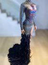 Full rhinestone feather fishtail dress