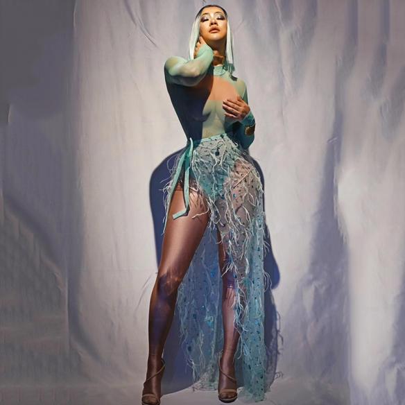 Cyan Transparent Stretchy Bodysuit