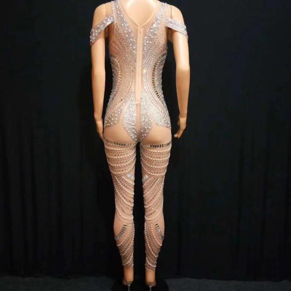 Silver Rhinestone Sequin Bodysuit