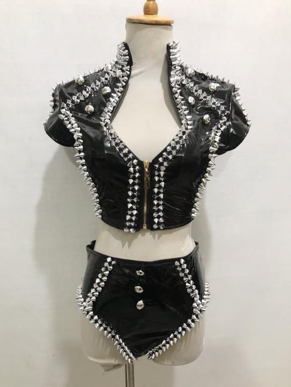 Black & Red Rivet Beaded Two-piece