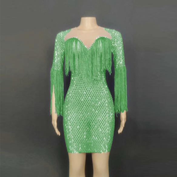 Purple Rhinestone Tassel Dress