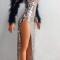 Custom sequin & feather long dress