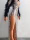 Custom sequin & feather long dress