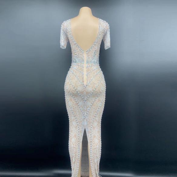 White Pattern Pearl Dress