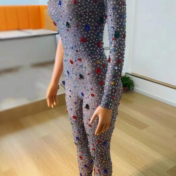 Full rhinestone single sleeve bodysuit