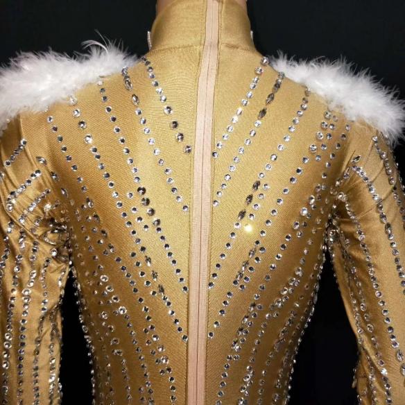 Gold Rhinestone Fringe Bodysuit