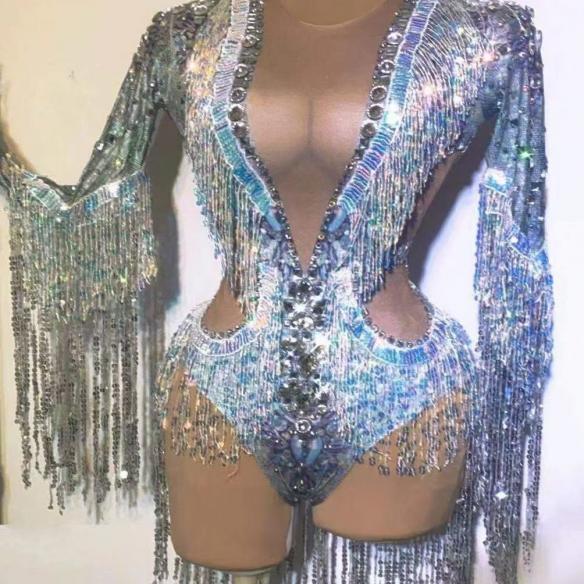 Sliver Fringed Sequin Leotard