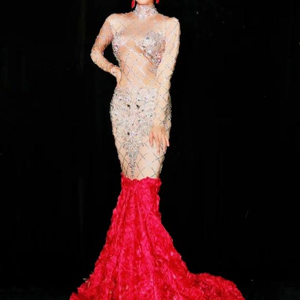 Nude Crystallized Floral Gown Dress