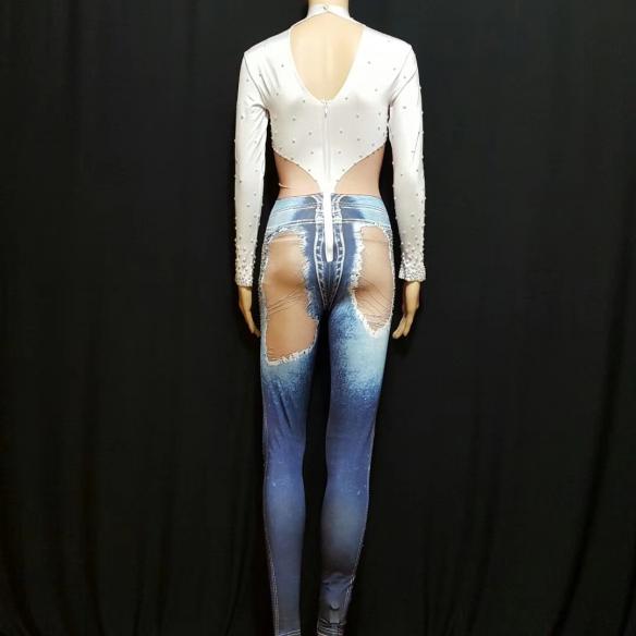Half Denim Color Bodysuit