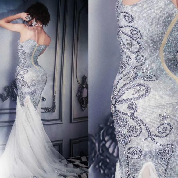 Grey Rhinestone Trailing Dress