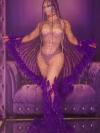 Purple Rhinestone Long Feather Dress