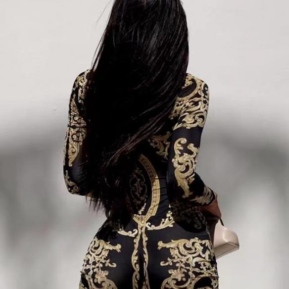 Black with golden pattern bodysuit