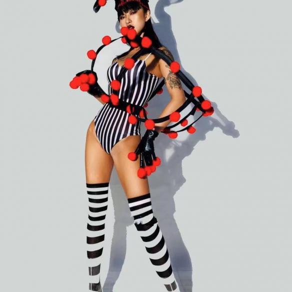 Black and white stripes leotard (includes sock & red ball)