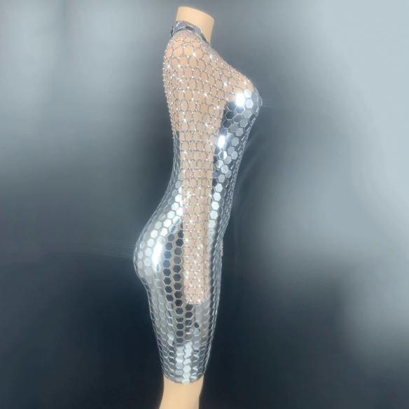 Green Shiny Sequin Transparent Dress