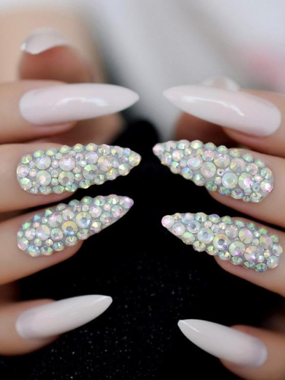 24 PCS Drag Nail Pink And Rhinestones