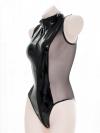 Black Full-zip Patent Leather & Mesh Leotard